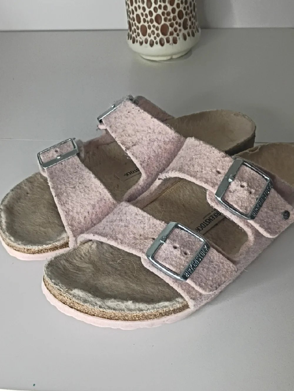 Birkenstock Arizona Pink heathered wool Sandals size 39 Women's size 8 - 8.5